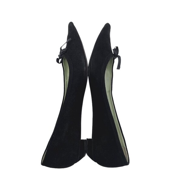 Prada Suede Bow Flats Shoes Women's Size 38.5 Black US 8.5 Slip On Fairy Goth - Picture 6 of 13